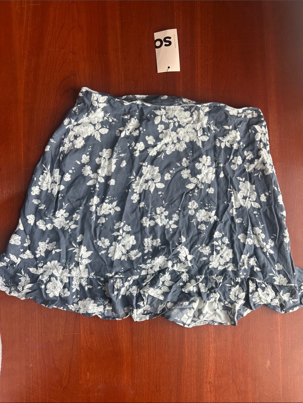 Women’s Floral Ruffle Hem Skirt - Blue and White